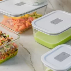 OU Glass Food Storage Container 5 Cup - Oven, Microwave, Freezer & Dishwasher Safe, Airtight Leak Proof Lid With Microwave Valve, Stackable Glass Jar