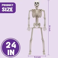 Joyfy 1/2 PCS 24" Posable Skeleton Halloween Decorative Props For Indoor/Outdoor Halloween Decorations, Graveyard Haunted House Spooky Scene Party
