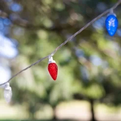 Northlight Patriotic LED C9 Faceted Christmas Lights - Red, White And Blue - 66' White Wire - 100ct