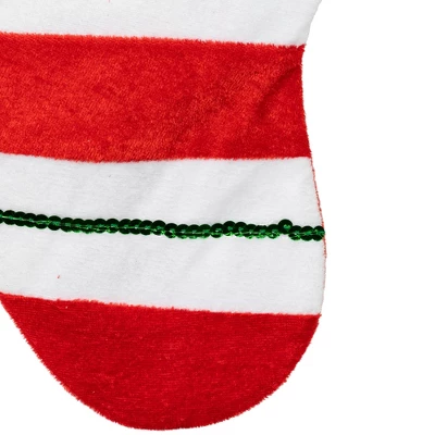Northlight 18" Green And Red Velvet Sequin Stripe Stocking 4 Northlight 18" Green And Red Velvet Sequin Stripe Stocking - Image 4