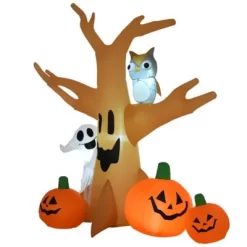 Syemin Decorative Holiday Scene Props Halloween Inflatables Outdoor Decorations Haunted Tree With Owl, Ghost, Pumpkins, Brown, 72"*42"*96"