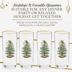 Spode Christmas Tree 15oz Highball Glasses, Set Of 4 - Gold-Rimmed Elegant Holiday-Themed Glassware, Festive Holiday Drinkware For Christmas Parties -Festival Store GUEST 0785b808 092a 45da 9cc0 8a8ba8de97f9