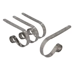 Original MantleClip 4ct Christmas Stocking Holder Silver With White Snowflakes: Steel, Polished, Seasonal, 10lb Capacity