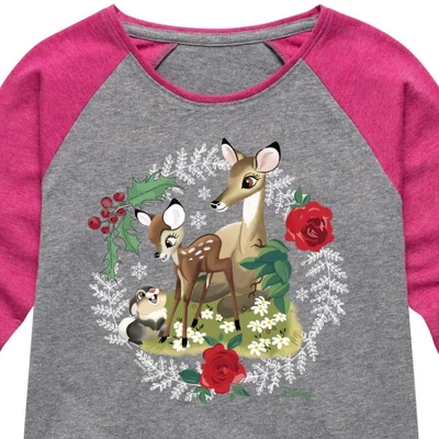 Girls' - Disney - Christmas - Family In The Forest Shirt Tail Raglan Graphic T-shirt 1 Girls' - Disney - Christmas - Family In The Forest Shirt Tail Raglan Graphic T-shirt