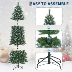 Pre-Lit Slim Christmas Tree With Warm White Lights, Pine Cones & Metal Stand — Weather-Resistant PVC Tips, 6/7.5/9/12 Ft -Festival Store GUEST 10aec6ef 8a11 471a 9b9b 2fa65fdae367