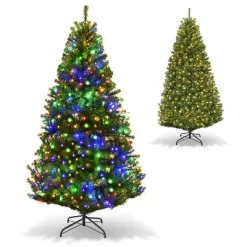 Costway 4/5/6/7/8/9 Ft Pre-Lit Artificial Christmas Tree Hinged 100/150/350/500/750/1000 LED Lights -Festival Store GUEST 125cce42 022d 4b6c b3d4 982bcc4b995d