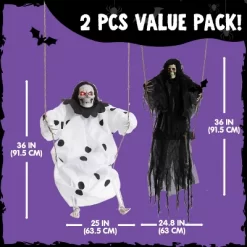 Joyfy 2 Packs 3ft Halloween Hanging Ghosts Outdoor Decor, Scary Grim Reaper Swinging Flying Skeleton With Lighted Up Eyes For Yard Patio Lawn Garden -Festival Store GUEST 132d1a66 c22e 4071 8351 0c0dd6ccb77e