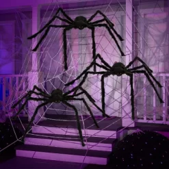 Joyfy 3pcs Halloween 63'' Hairy Huge Realistic Spiders, Indoor Outdoor And Yard Creepy Decor,Halloween Party Garden Haunted House Decorations