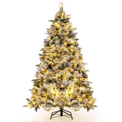 Costway 6/7 FT Pre-Lit Flocked Christmas Tree Hinged Xmas Decoration With 250/300 LED Lights -Festival Store GUEST 15ebbbda 6676 4e85 9b2f de7d2245b8fa