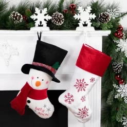 Northlight 19" Red And White Velvet Embroidered Snowflake Christmas Stocking