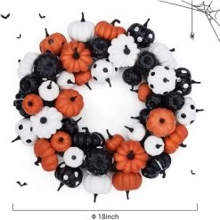 GAOMON 18 Inch Halloween Fall Wreath For Front Door, Black Orange White Artificial Pumpkin Wreath -Festival Store GUEST 1ac04404 14ea 49e5 b370 23e81d24d962