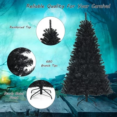 Tangkula Artificial Tree, Black Halloween Tree W/ Purple LED Lights 3 Tangkula Artificial Tree, Black Halloween Tree W/ Purple LED Lights - Image 3