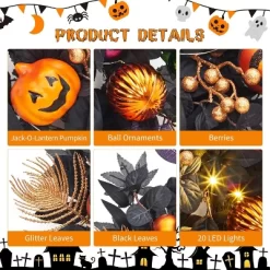 Halloween Wreath For Front Door, 20 Inch Pumpkin Wreaths With 20 LED Lights Ball Ornaments Berries, Pre Lit Halloween Decorations For Indoor Outdoor -Festival Store GUEST 1b38bbf7 28d6 4521 bd4f 42d40ed1eace