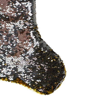 Northlight 22.75" Gold And Silver Reversible Sequined Christmas Stocking 3 Northlight 22.75" Gold And Silver Reversible Sequined Christmas Stocking - Image 3