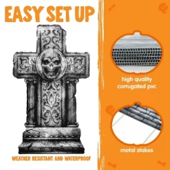 Joyfy 6 Pcs 15.7" Halloween Tombstones Outdoor Cemetery Decor, RIP Plastic Headstones Prop With 12 Metal Stakes For Yard Lawn Graveyard Decor -Festival Store GUEST 1c7e39ba 258f 49aa 9f33 2e3b2edf83ad
