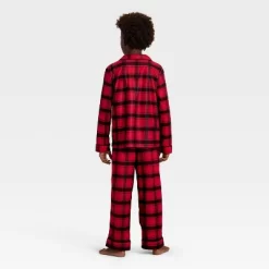 Kids' Plaid Long Sleeve Shirt And Pants Holiday Matching Family Pajama Set - Wondershop™ Red/Black