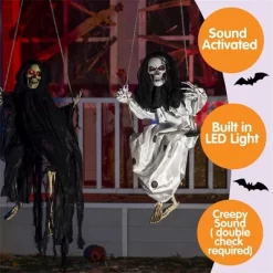 Joyfy 2 Packs 3ft Halloween Hanging Ghosts Outdoor Decor, Scary Grim Reaper Swinging Flying Skeleton With Lighted Up Eyes For Yard Patio Lawn Garden -Festival Store GUEST 1f25a5eb 845c 4e98 92a9 4b00c1c9ff9d