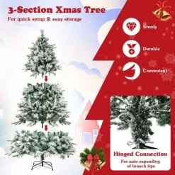 Costway 6/7 FT Pre-Lit Flocked Christmas Tree Hinged Xmas Decoration With 250/300 LED Lights -Festival Store GUEST 1f6b3e28 5eaa 428b a7e3 f57eac372e54