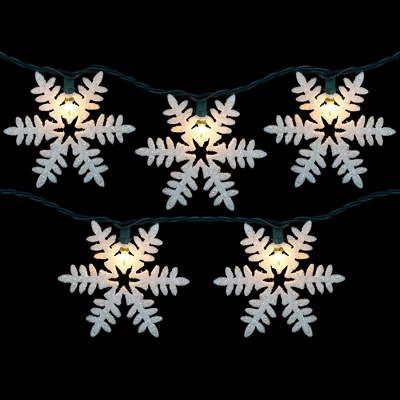 Northlight 10-Count White Glittered Snowflake Christmas Light Set, 6ft Green Wire 2 Northlight 10-Count White Glittered Snowflake Christmas Light Set, 6ft Green Wire - Image 2
