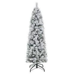 Costway 4.5 FT/6FT/7FT Pre-Lit Slim Christmas Tree Flocked Decoration With Pine Needles & Lights -Festival Store GUEST 23b03765 1872 4f12 b848 a1881a5bdd8f