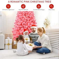 Costway 4.5/6.5/7.5 Ft Snow Flocked Hinged Artificial Christmas Tree W/ Metal Stand Pink -Festival Store GUEST 255662f5 b103 4735 8f5d b7e7ba1f5685