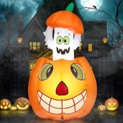 Karl Home 2.8 FT Lighted Halloween Inflatables Animated Pumpkin Ghost Outdoor Decoration