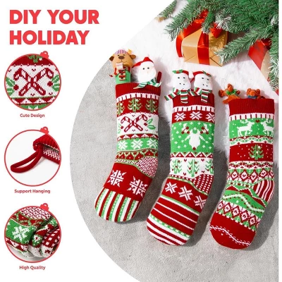 Joyfy 3 Pack Knit Christmas Stockings, Red & Green Large Rustic Cable Knit Xmas Stocking For Christmas Holiday Decoration 4 Joyfy 3 Pack Knit Christmas Stockings, Red & Green Large Rustic Cable Knit Xmas Stocking For Christmas Holiday Decoration - Image 4