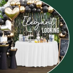 Crown Display White Round Disposable Tablecloth For Parties- 120 Inch White Plastic Table Cloth - Floor Length Tablecloth For 6 Foot Table - 6 Pack