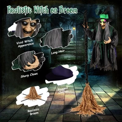 Tangkula Witch With Broomstick Halloween Animatronic Life Size Animated Halloween Prop With Laughing And Screaming Sound LED Lights 7 Tangkula Witch With Broomstick Halloween Animatronic Life Size Animated Halloween Prop With Laughing And Screaming Sound LED Lights - Image 7