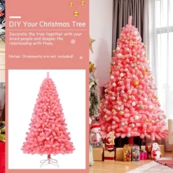 Costway 4.5/6.5/7.5 Ft Snow Flocked Hinged Artificial Christmas Tree W/ Metal Stand Pink -Festival Store GUEST 2d4f7f1d 0b31 4f27 b368 a28e02d10e1b