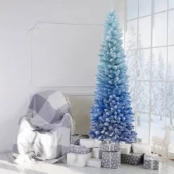 Costway 6/7 FT Blue Gradient Snow Flocked Artificial Christmas Tree With 435/725 Lush Branch Tips -Festival Store GUEST 2d6bcd91 f625 47c2 b397 080abbe37ebb
