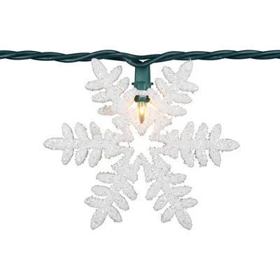 Northlight 10-Count White Glittered Snowflake Christmas Light Set, 6ft Green Wire 5 Northlight 10-Count White Glittered Snowflake Christmas Light Set, 6ft Green Wire - Image 5