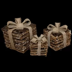 Northlight Lighted Rattan Gift Boxes With Burlap Bows Christmas Decorations - 9" - Set Of 3 -Festival Store GUEST 2ef214ae f930 43f4 b261 1d85d29761dc