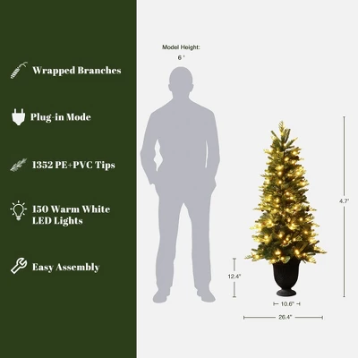 LuxenHome 4.5Ft Pre-Lit Artificial Pine Christmas Tree With Pinecones And Black Urn Planter Pot Green 3 LuxenHome 4.5Ft Pre-Lit Artificial Pine Christmas Tree With Pinecones And Black Urn Planter Pot Green - Image 3