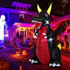 Tangkula 8 FT Tall Halloween Inflatable Dragon Indoor Outdoor Blow Up Decoration W/Wing Tail, Bright Internal Lights Giant Animated Dragon -Festival Store GUEST 321dab42 14f9 41f7 8d7a 3bda922c6ff3