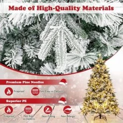 Costway 6/7 FT Pre-Lit Flocked Christmas Tree Hinged Xmas Decoration With 250/300 LED Lights -Festival Store GUEST 329f62f0 a7eb 4177 ae56 771a38e64502