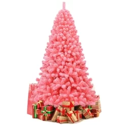 Costway 4.5/6.5/7.5 Ft Snow Flocked Hinged Artificial Christmas Tree W/ Metal Stand Pink -Festival Store GUEST 332c3559 ed70 4f60 9238 7d9098ee2837