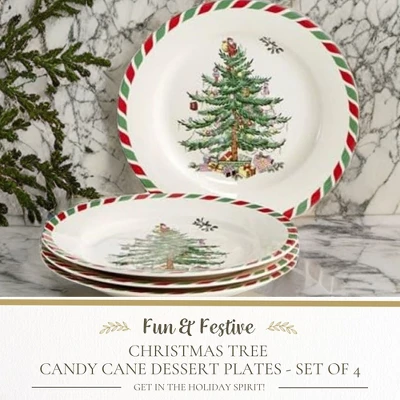 Spode Christmas Tree 8" Candy Cane Appetizer Plates (Set Of 4) - Festive Holiday Tableware, Dishwasher & Microwave Safe 1 Spode Christmas Tree 8" Candy Cane Appetizer Plates (Set Of 4) - Festive Holiday Tableware, Dishwasher & Microwave Safe