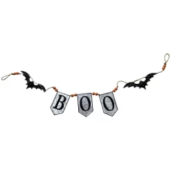 Gulches 67x7.3"H Iron Boo Banner With Bats, Halloween Holiday Decor
