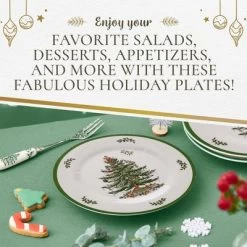 Spode Christmas Tree Melamine Salad Plate (Set Of 4) - 8 Inch Shatterproof Serving Plate - Festive Tableware, Dishwasher Safe Dinnerware -Festival Store GUEST 377c41b3 e8cf 445e 9def 041f511be17e