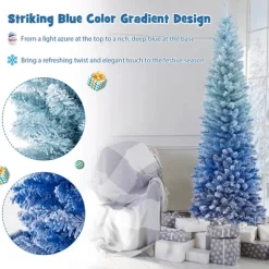 Costway 6/7 FT Blue Gradient Snow Flocked Artificial Christmas Tree With 435/725 Lush Branch Tips -Festival Store GUEST 37abaa39 7fe6 4111 9702 ccf0220c4757