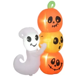 5ft Inflatable Halloween Decoration Ghost And Pumpkin, Blow Up Outdoor LED Yard Display, Waterproof