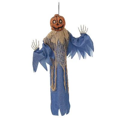Morris Costumes 27 1/2" Hanging Blue & Burlap Pumpkin Man Halloween Decoration 1 Morris Costumes 27 1/2" Hanging Blue & Burlap Pumpkin Man Halloween Decoration