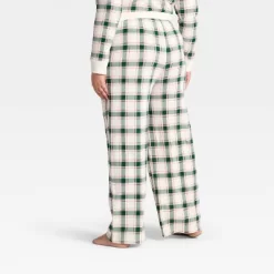 Women's Plaid Ribbed Holiday Matching Family Pajama Pants - Wondershop™ Cream