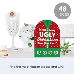 Big Dot Of Happiness Ugly Sweater - Holiday And Christmas Party Scavenger Hunt - 1 Stand And 48 Game Pieces - Hide And Find Game