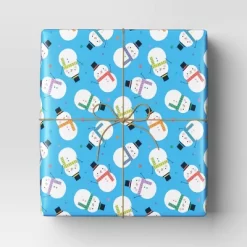 40" 125 Sq Ft Christmas Roll Wrap Snowmen On Light Blue - Wondershop™
