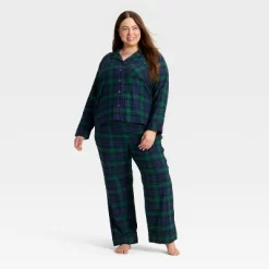 Women's Plaid Flannel Long Sleeve Shirt And Pants Holiday Matching Family Pajama Set - Wondershop™ Navy Blue -Festival Store GUEST 461cf299 f9d7 43b2 9e71 de216c6079d3