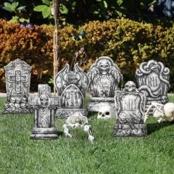 Joyfy 6 Pcs 15.7" Halloween Tombstones Outdoor Cemetery Decor, RIP Plastic Headstones Prop With 12 Metal Stakes For Yard Lawn Graveyard Decor -Festival Store GUEST 464a4e9a 1e14 4b2c bb43 77e1436f92d7
