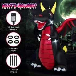 Tangkula 8 FT Tall Halloween Inflatable Dragon Indoor Outdoor Blow Up Decoration W/Wing Tail, Bright Internal Lights Giant Animated Dragon -Festival Store GUEST 4b678eb7 4f6c 46eb ae39 766c843ec04e