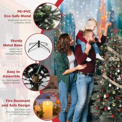 Pre-Lit Artificial Christmas Tree, Spruce Xmas Tree With Thick PE & PVC Branches, UL Listed Warm White Lights, Fire-Resistant, Home, Office 5 Pre-Lit Artificial Christmas Tree, Spruce Xmas Tree With Thick PE & PVC Branches, UL Listed Warm White Lights, Fire-Resistant, Home, Office - Image 5